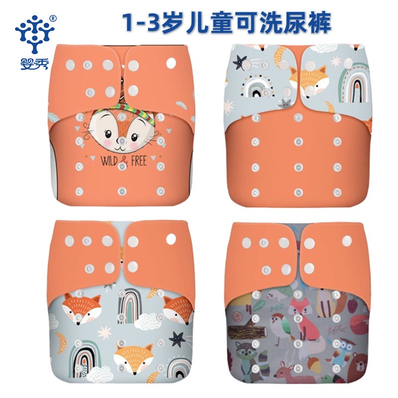 1-3 Years Old Double-Breasted Ear Printing For Boys And Girls Washable Diaper Baby Diaper Toilet Training Pants - Image 2